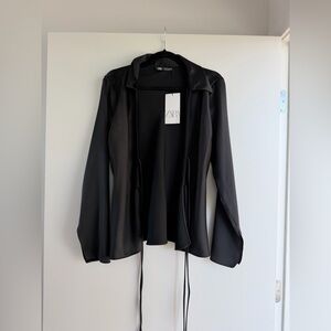 ZARA Satin Tie Front Blouse